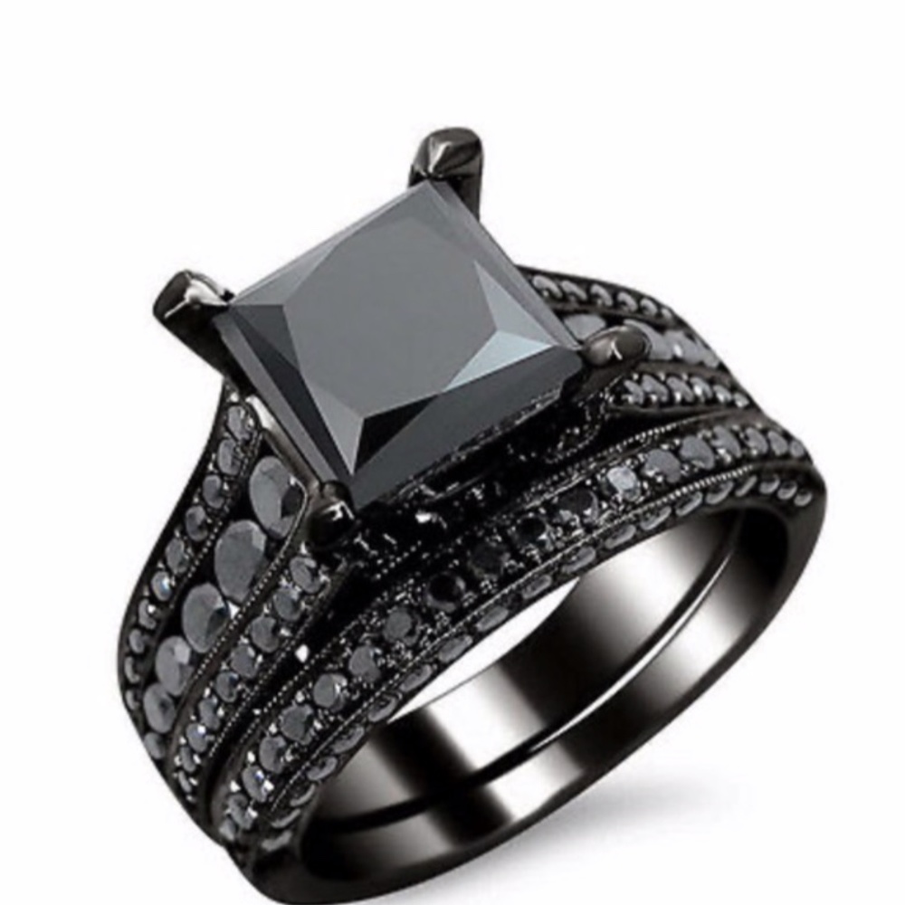 New 14kt Black Gold Filled Black Sapphire 2pc Ring
